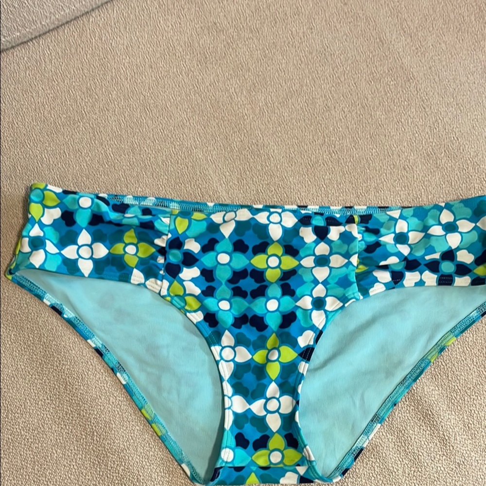 Aerie teal, white, navy, and lime green hipster swim bottom. Size M.